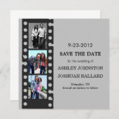 灰色の映画フィルムのストリップの保存日付の招待 セーブザデート (正面/裏面)