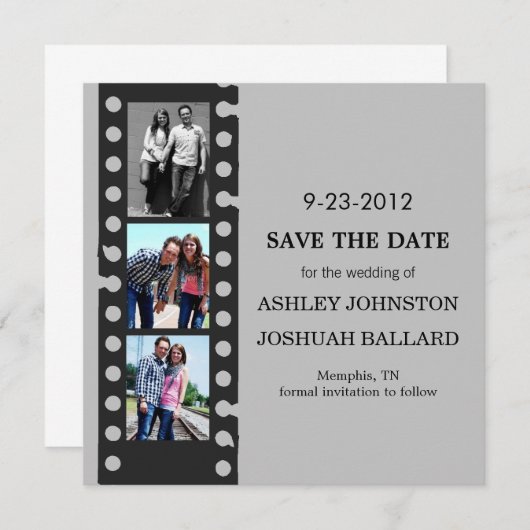 灰色の映画フィルムのストリップの保存日付の招待 セーブザデート (正面/裏面)