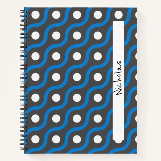 灰色の曲線の青いパターン ノートブック (正面)