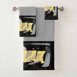 灰色の月と花の水色の抽象芸術 バスタオルセット