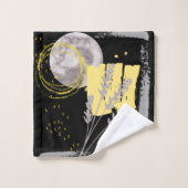 灰色の月と花の水色の抽象芸術 バスタオルセット (ウォッシュタオル)