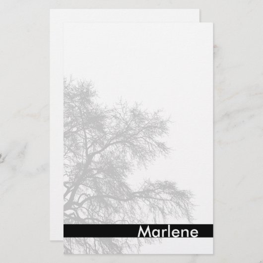 灰色の木のシルエットの文房具 便箋 (正面/裏面)