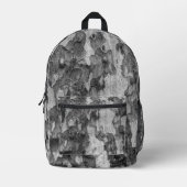 灰色の木の樹皮迷彩柄白黒 プリントバックパック (正面)