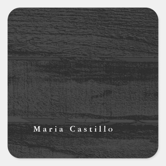 灰色の木の背景のミニマルモダンリスト名 スクエアシール (正面)