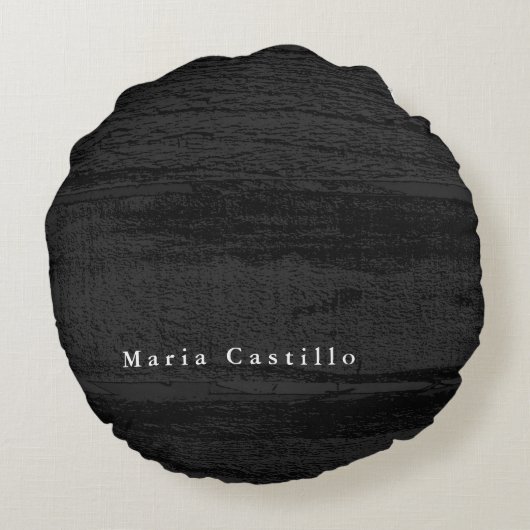 灰色の木の背景のミニマルモダンリスト名 ラウンドクッション (裏面)