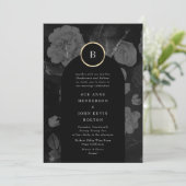 灰色の木炭ドラマチックフローラアーチ結婚金ゴールド 招待状 (スタンド正面)
