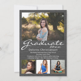 灰色の木目モダン4写真卒業 招待状