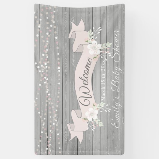 灰色の木素朴の赤面リボン赤ちゃんシャワー 横断幕 (縦)