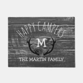 灰色の木製のシカの(雄ジカの)枝角の姓のご機嫌な人 ドアマット (正面)