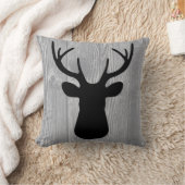 灰色の木製の黒いシカの枕 クッション (ブランケット)