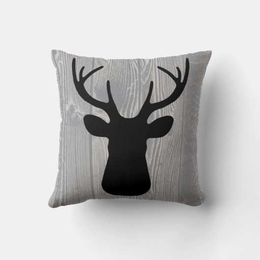 灰色の木製の黒いシカの枕 クッション (裏面)