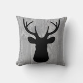 灰色の木製の黒いシカの枕 クッション (正面)