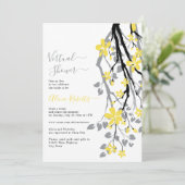灰色の枝、黄色の花の仮想ブライダルシャワー 招待状 (スタンド正面)