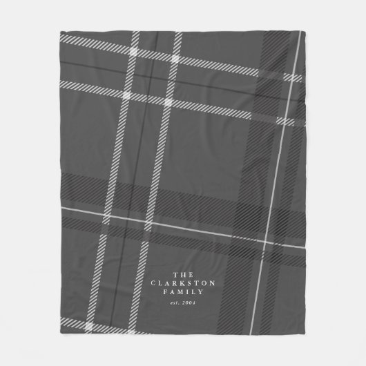 灰色の格子状のパーソナライズされた家族 フリースブランケット (正面)