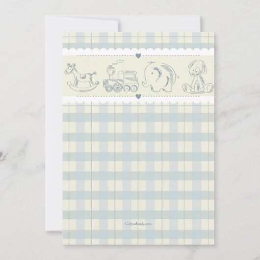 灰色の格子縞のベビーシャワーの招待状 招待状 (裏面)