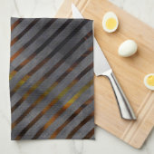 灰色の横ストライプ方の金ゴールド、リボン、赤 キッチンタオル (四つ折り)