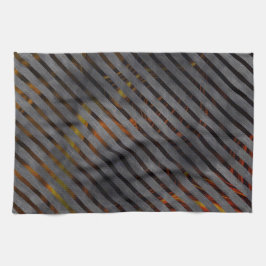 灰色の横ストライプ方の金ゴールド、リボン、赤 キッチンタオル