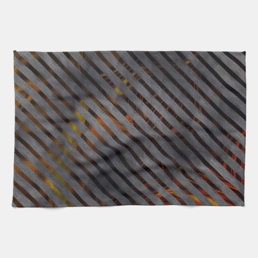 灰色の横ストライプ方の金ゴールド、リボン、赤 キッチンタオル (横)