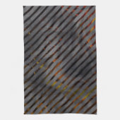 灰色の横ストライプ方の金ゴールド、リボン、赤 キッチンタオル (縦)