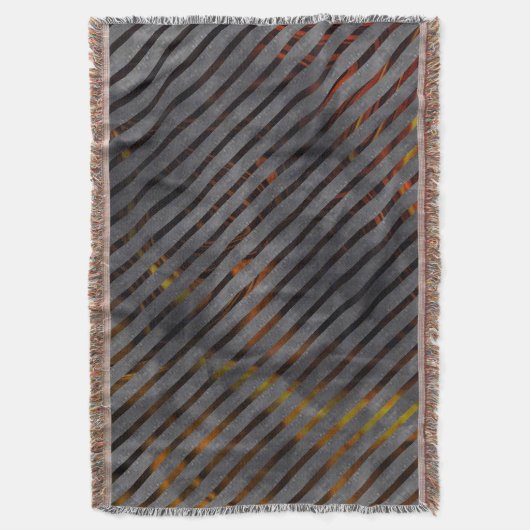 灰色の横ストライプ方の金ゴールド、リボン、赤 スローブランケット (正面縦)