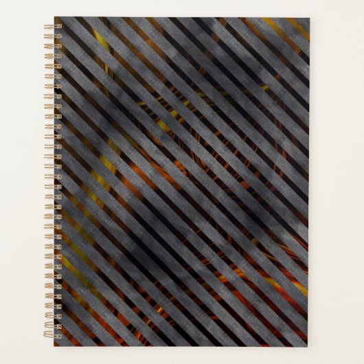 灰色の横ストライプ方の金ゴールド、リボン、赤 プランナー手帳 (正面)