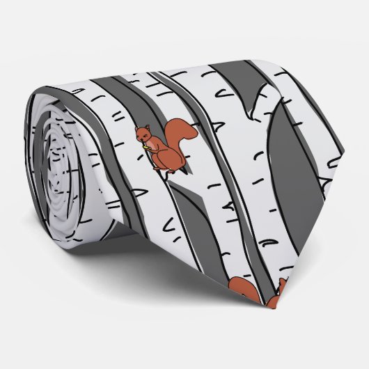 灰色の樺の木の木のリス、necの下のどんぐり ネクタイ (ロール)