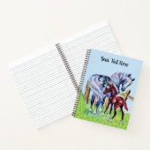 灰色の母馬と茶色のベビー子馬芝生フェンス ノートブック (内部)