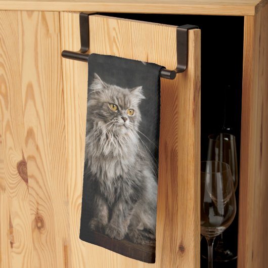 灰色の毛の生えた猫 キッチンタオル (三つ折り)