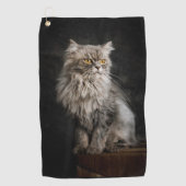 灰色の毛の生えた猫 ゴルフタオル (正面)