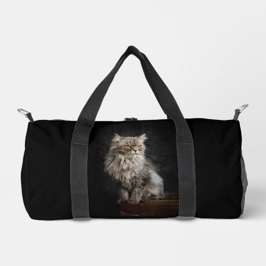 灰色の毛の生えた猫 ダッフルバッグ (正面)