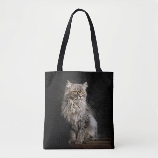 灰色の毛の生えた猫 トートバッグ (正面)