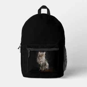灰色の毛の生えた猫 プリントバックパック
