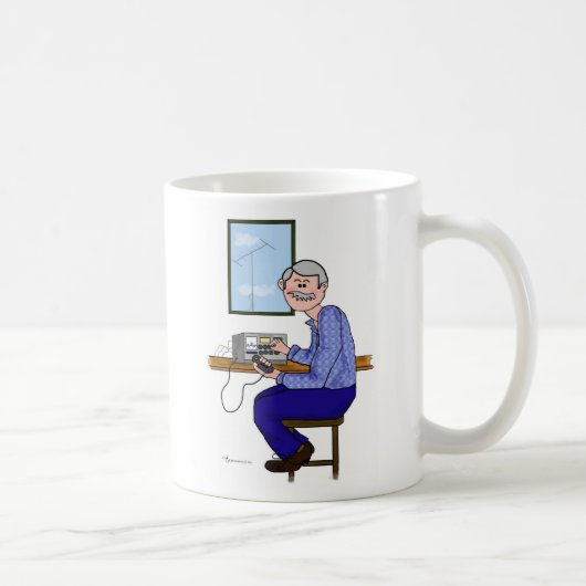 灰色の毛及び口ひげのオスのアマチュア無線オペレータ コーヒーマグカップ (右)