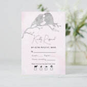 灰色の水の色のラブバードのブランチ淡い色のピンク 出欠カード (スタンド正面)