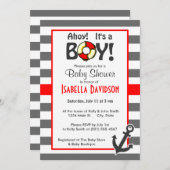 灰色の水平ストライプ寸法；航海のいかり 招待状 (正面/裏面)