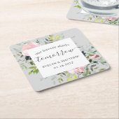 灰色の水彩フローラが明日から永遠に始まる スクエアペーパーコースター (アングル)