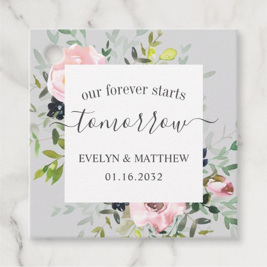 灰色の水彩フローラが明日から永遠に始まる フェイバータグ (正面)