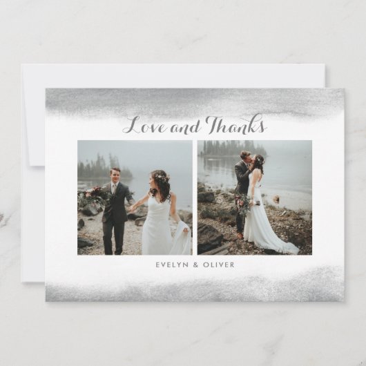 灰色の水彩画のすくいの結婚式の写真のサンキューカード サンキューカード (正面)