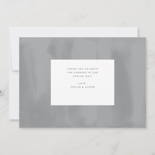 灰色の水彩画のすくいの結婚式の写真のサンキューカード サンキューカード (裏面)