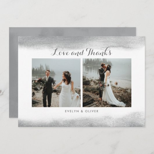 灰色の水彩画のすくいの結婚式の写真のサンキューカード サンキューカード (正面/裏面)