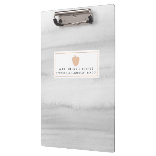 灰色の水彩画のピンクのAppleの先生のクリップボード クリップボード (左)
