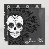 灰色の水彩画の死んだダマスク織の砂糖のスカル 招待状 (正面/裏面)