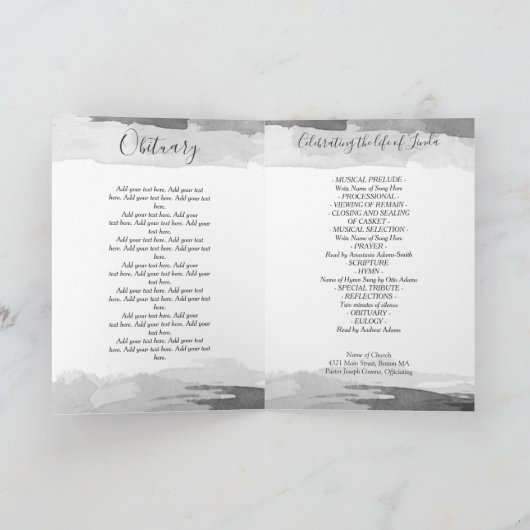 灰色の水彩画の生命お祝いの葬式プログラム プログラム (内部)