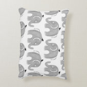 灰色の水彩画手塗り象の黒の鳥 アクセントクッション (裏面(縦))