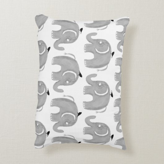 灰色の水彩画手塗り象の黒の鳥 アクセントクッション (裏面(縦))