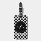 灰色の水玉模様のモノグラムのパーソナライズな荷物のラベル ラゲッジタグ (正面縦)