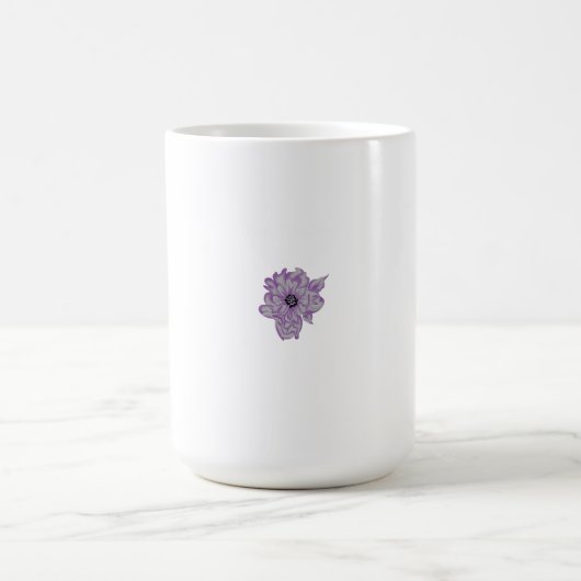 灰色の水玉模様模様と黒を持つ紫色の花 コーヒーマグカップ (中央)