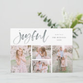 灰色の水色の喜びクリスマスモダンコラージュ シーズンカード (スタンド正面)