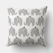 灰色の水色の手絵を描象の黒い鳥 クッション (正面)