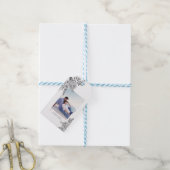 灰色の水色の花と写真 ギフトタグ (より糸付き)